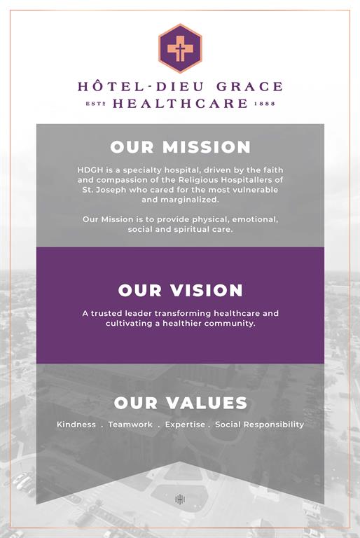 Our Mission, Vision, and Values Poster. The text in the poster is found below.